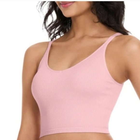 Lemon Set Of 2 Ribbed Yoga Bras Women's Size Large Cream Pink Seamless Lounge - Picture 13 of 15